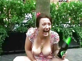 Crazy Mature Flasher Fucking Herself With Bottle