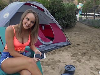 Alexis Adams is not down for camping at all. Nature is boring, especially when this busty cutie is this horny. It's a good thing
